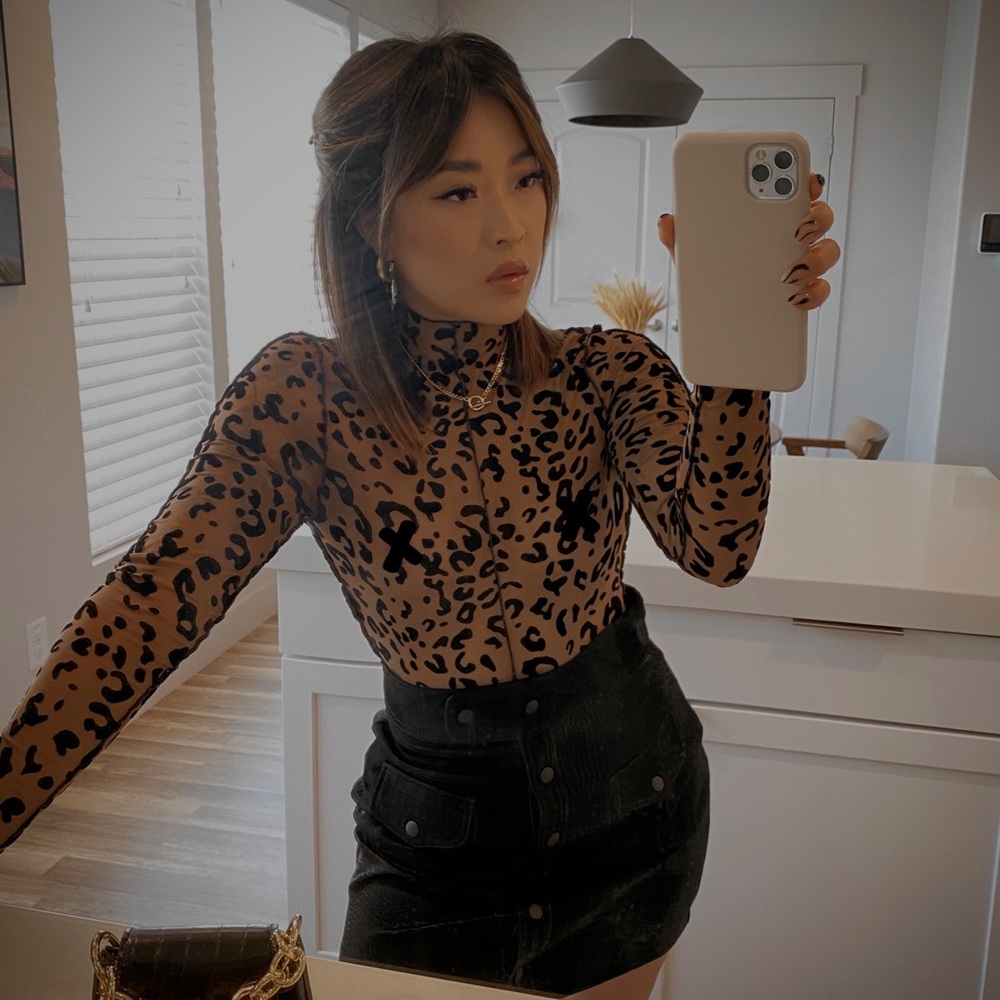 Miss Lola Leopard Print Bodysuit